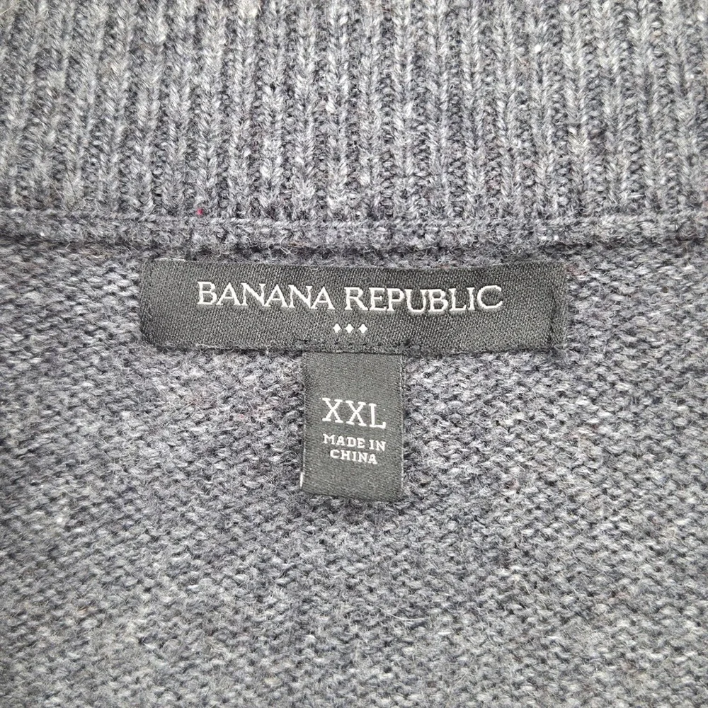Banana Republic Men's XXL Gray Fair Isle Quarter Zip Cotton‎ Wool Blend Sweater